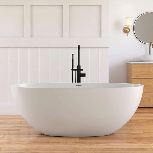 Medunjess 61'' Freestanding Soaking Solid Surface Bathtub,Repose-Grey