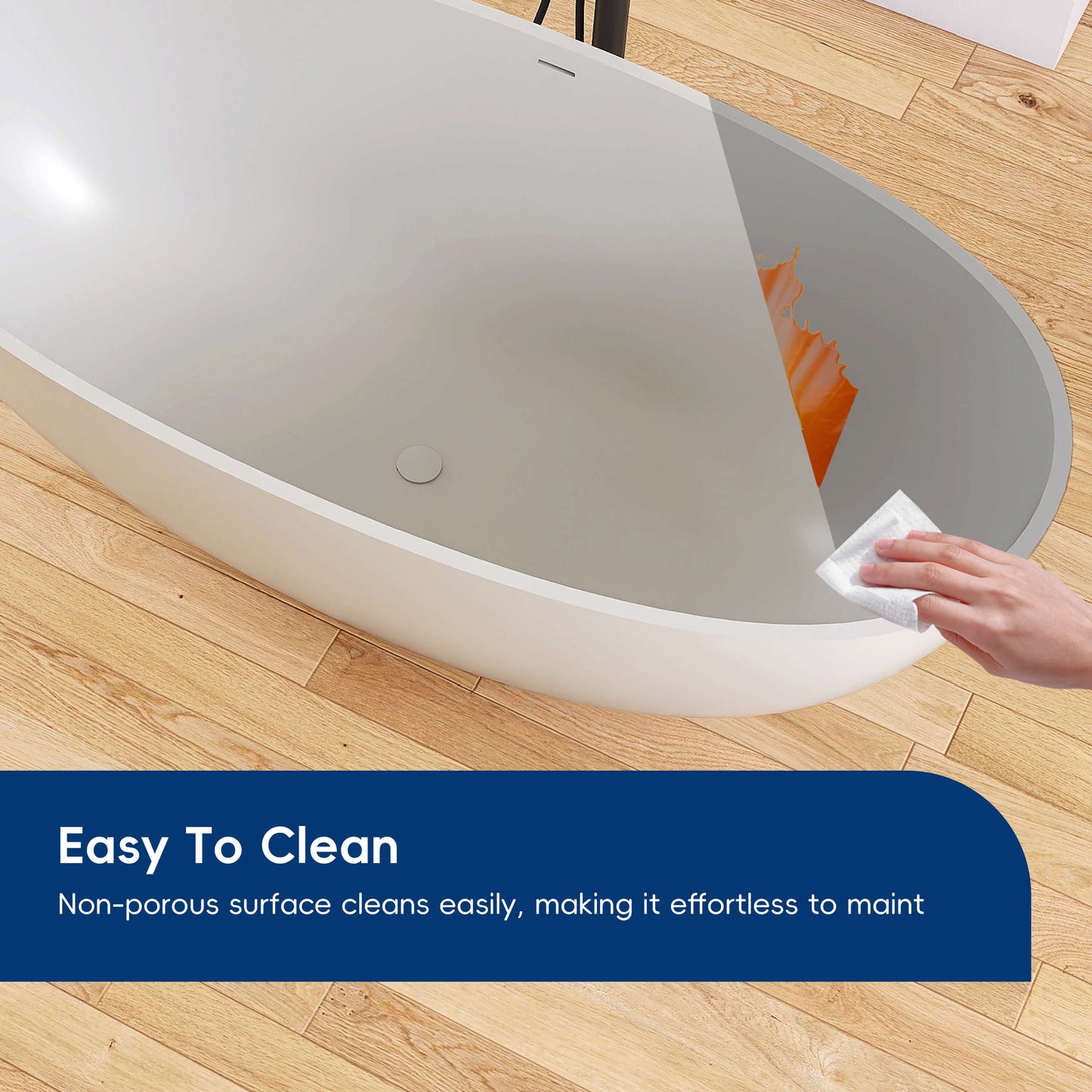 Medunjess 61'' Freestanding Soaking Solid Surface Bathtub,Repose-Grey