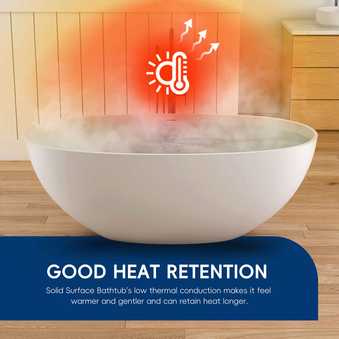 Medunjess 61'' Freestanding Soaking Solid Surface Bathtub,Repose-Grey