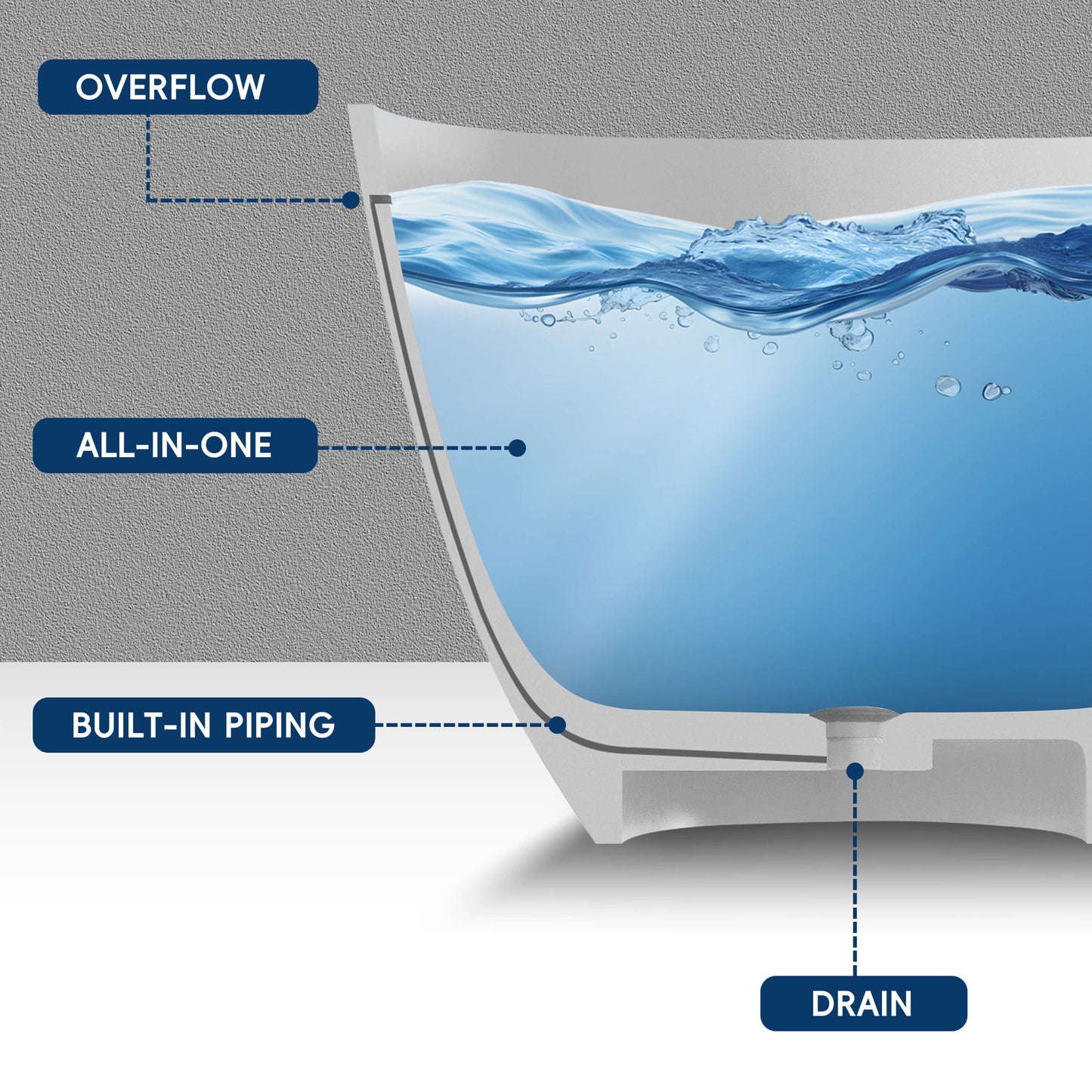 Medunjess 61'' Freestanding Soaking Solid Surface Bathtub,Repose-Grey
