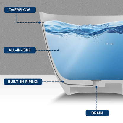 Medunjess 61'' Freestanding Soaking Solid Surface Bathtub,Repose-Grey