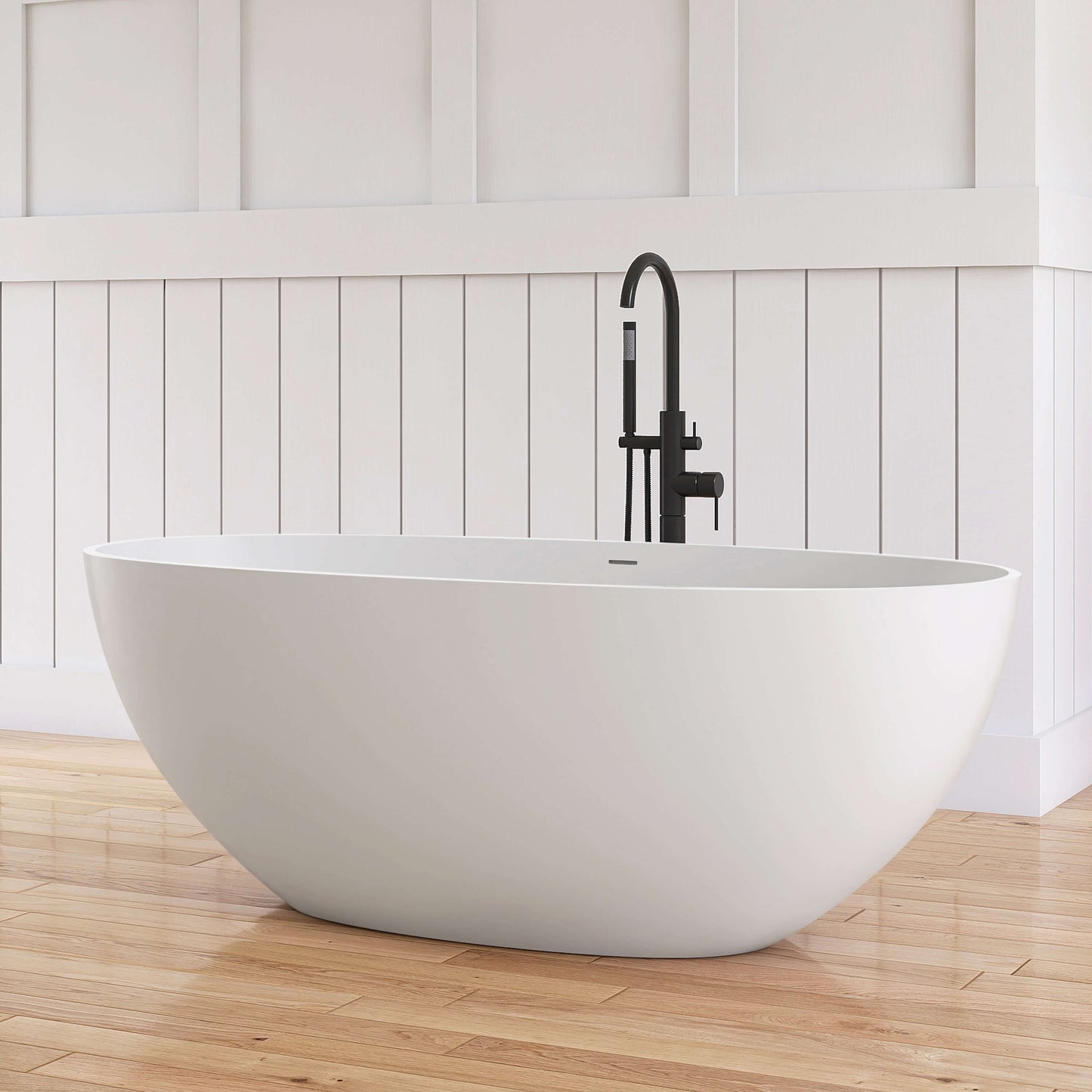 Medunjess 61'' Freestanding Soaking Solid Surface Bathtub,Repose-Grey