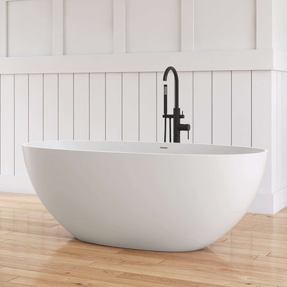 Medunjess 61'' Freestanding Soaking Solid Surface Bathtub,Repose-Grey