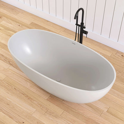 Medunjess 61'' Freestanding Soaking Solid Surface Bathtub,Repose-Grey