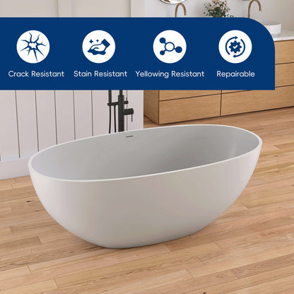 Medunjess 61'' Freestanding Soaking Solid Surface Bathtub,Repose-Grey
