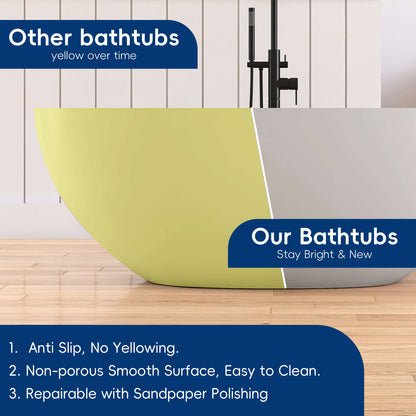 Medunjess 61'' Freestanding Soaking Solid Surface Bathtub,Repose-Grey