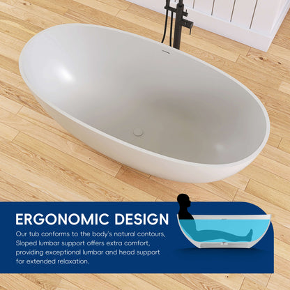 Medunjess 61'' Freestanding Soaking Solid Surface Bathtub,Repose-Grey