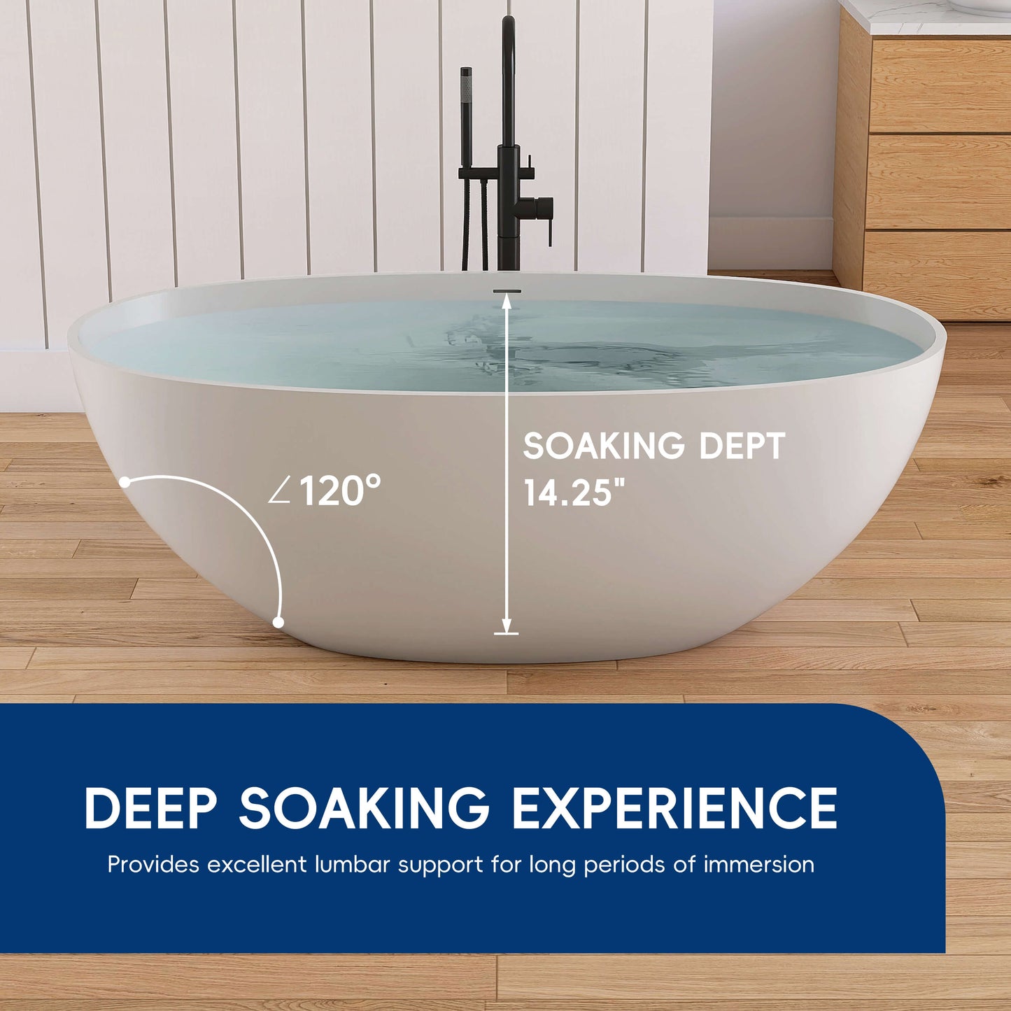 Medunjess 61'' Freestanding Soaking Solid Surface Bathtub,Repose-Grey