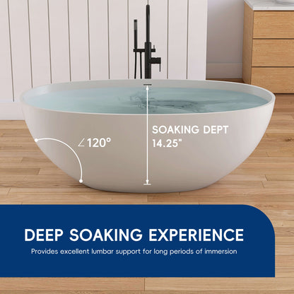 Medunjess 61'' Freestanding Soaking Solid Surface Bathtub,Repose-Grey