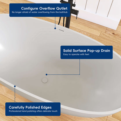 Medunjess 61'' Freestanding Soaking Solid Surface Bathtub,Repose-Grey