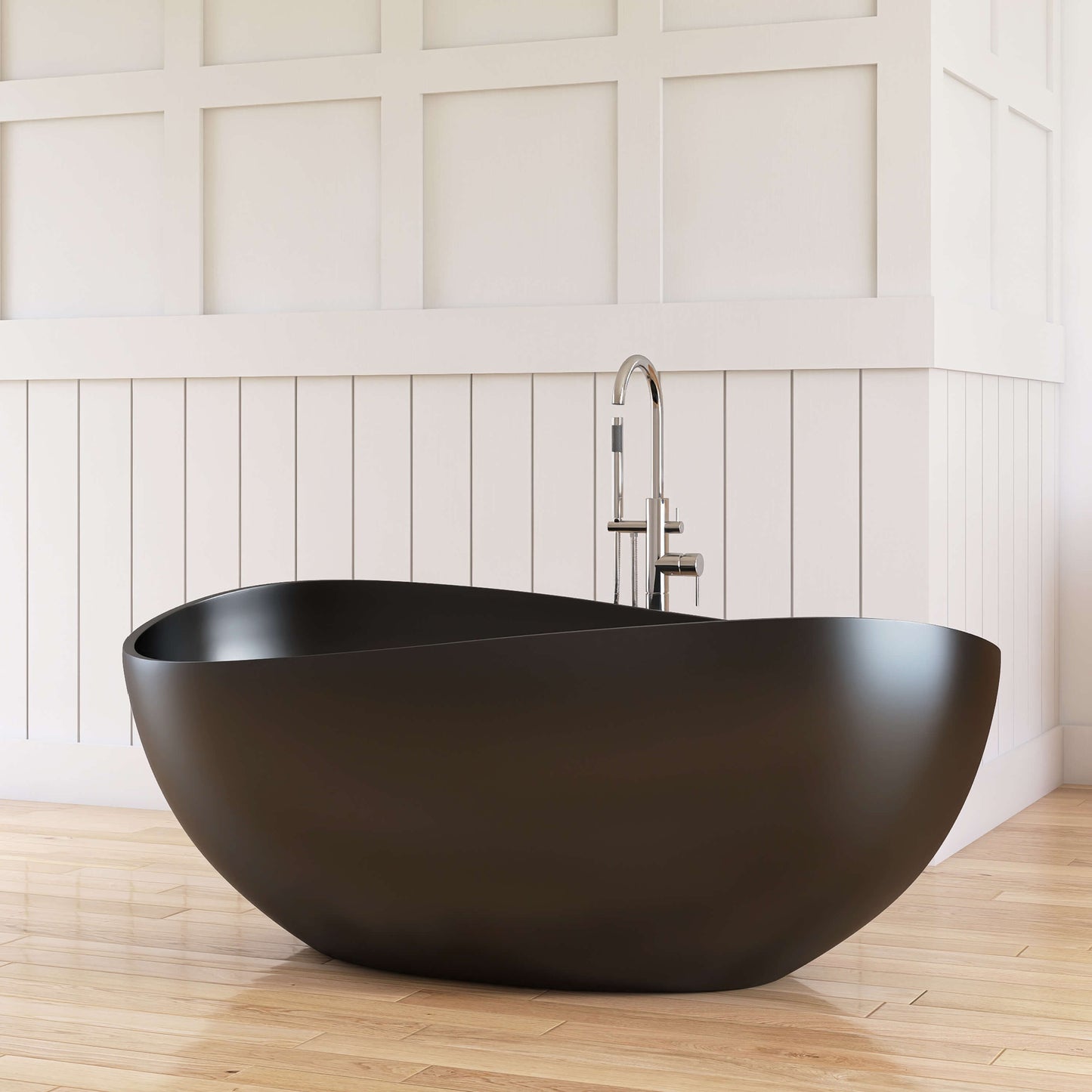 Medunjess 63" Wavy Freestanding Tub Solid Surface Freestanding Stone Resin Soaking Bathtub