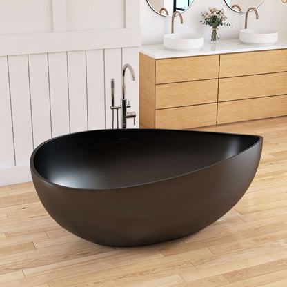 Medunjess 63" Wavy Freestanding Tub Solid Surface Freestadning Stone Resin Soaking Bathtub