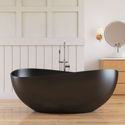 Medunjess 63" Wavy Freestanding Tub Solid Surface Freestanding Stone Resin Soaking Bathtub