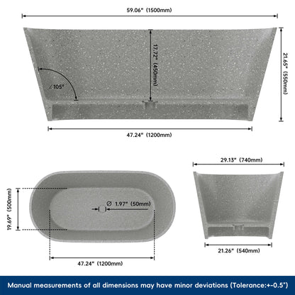 Medunjess 59" Mosaicore Freestanding Terrazzo Bathtub
