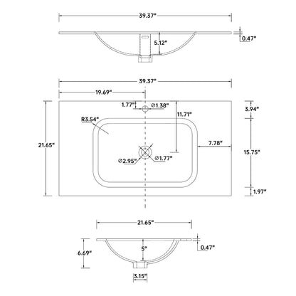 Medunjess 39'' Fjord Solid Surface Basin