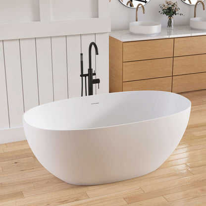 Medunjess 59" White Large Capacity Freestanding Deep Soaking Acrylic Bathtub