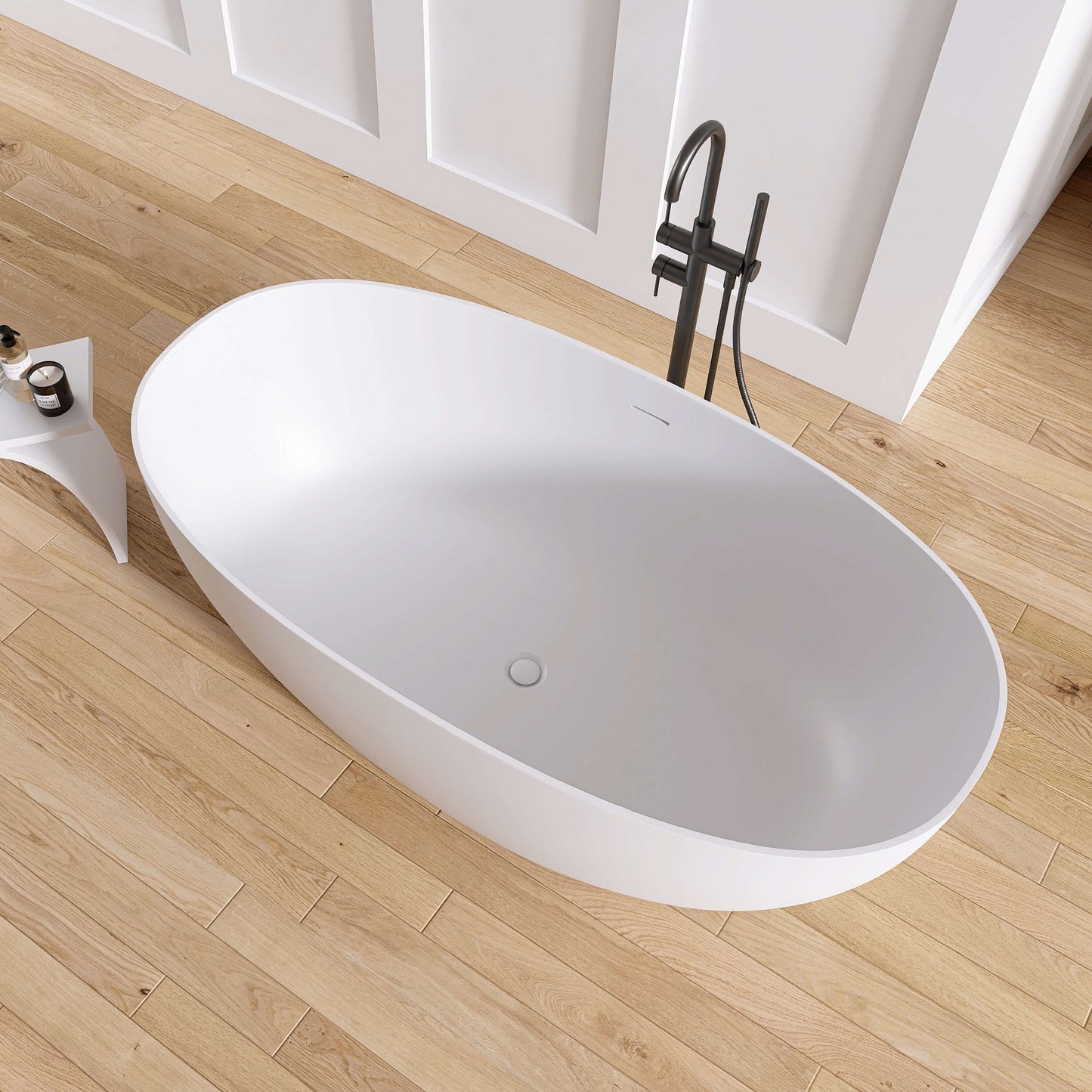 Medunjess 59" White Large Capacity Freestanding Deep Soaking Acrylic Bathtub