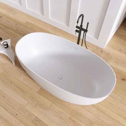 Medunjess 59" White Large Capacity Freestanding Deep Soaking Acrylic Bathtub