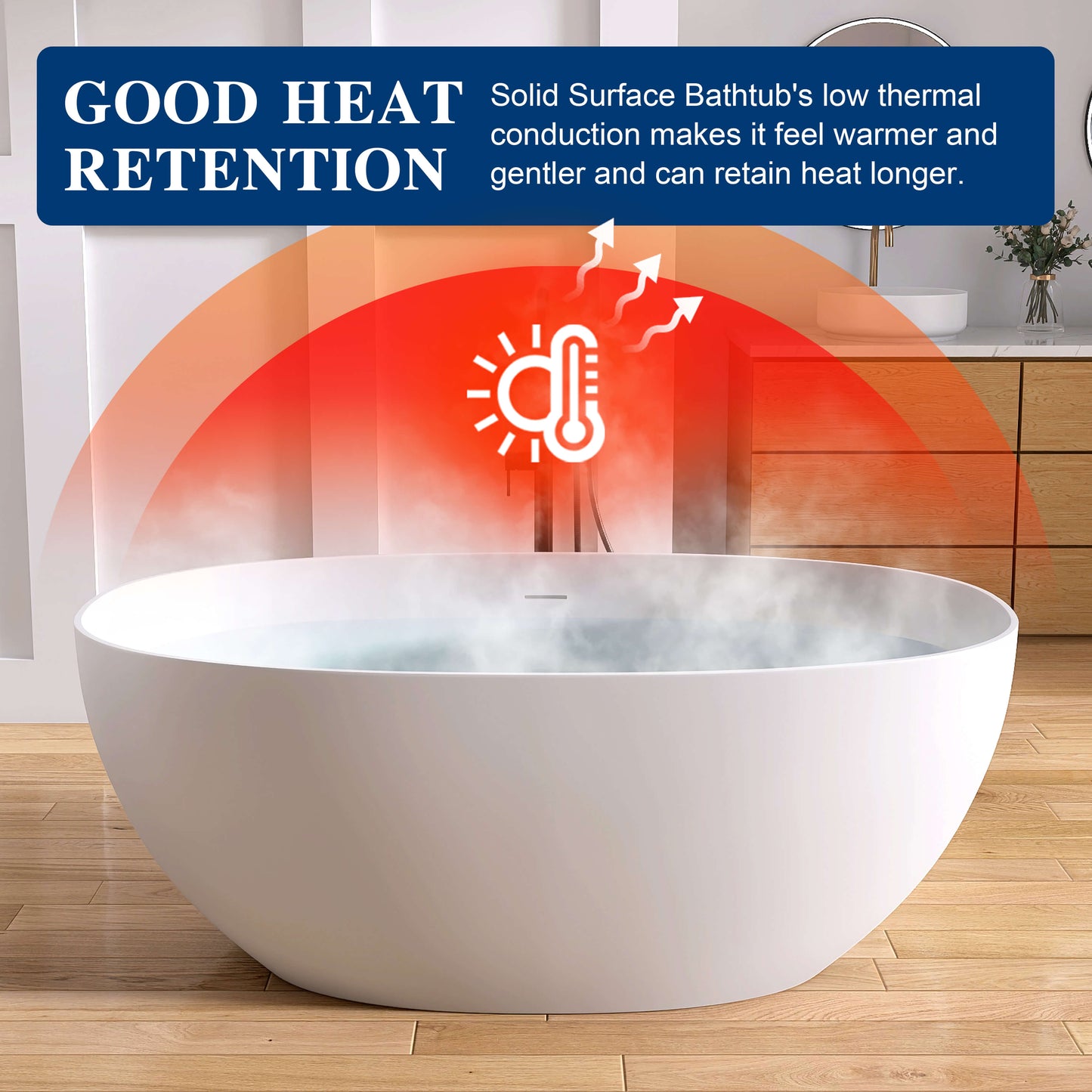 Medunjess 59" White Large Capacity Freestanding Deep Soaking Acrylic Bathtub