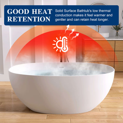 Medunjess 59" White Large Capacity Freestanding Deep Soaking Acrylic Bathtub