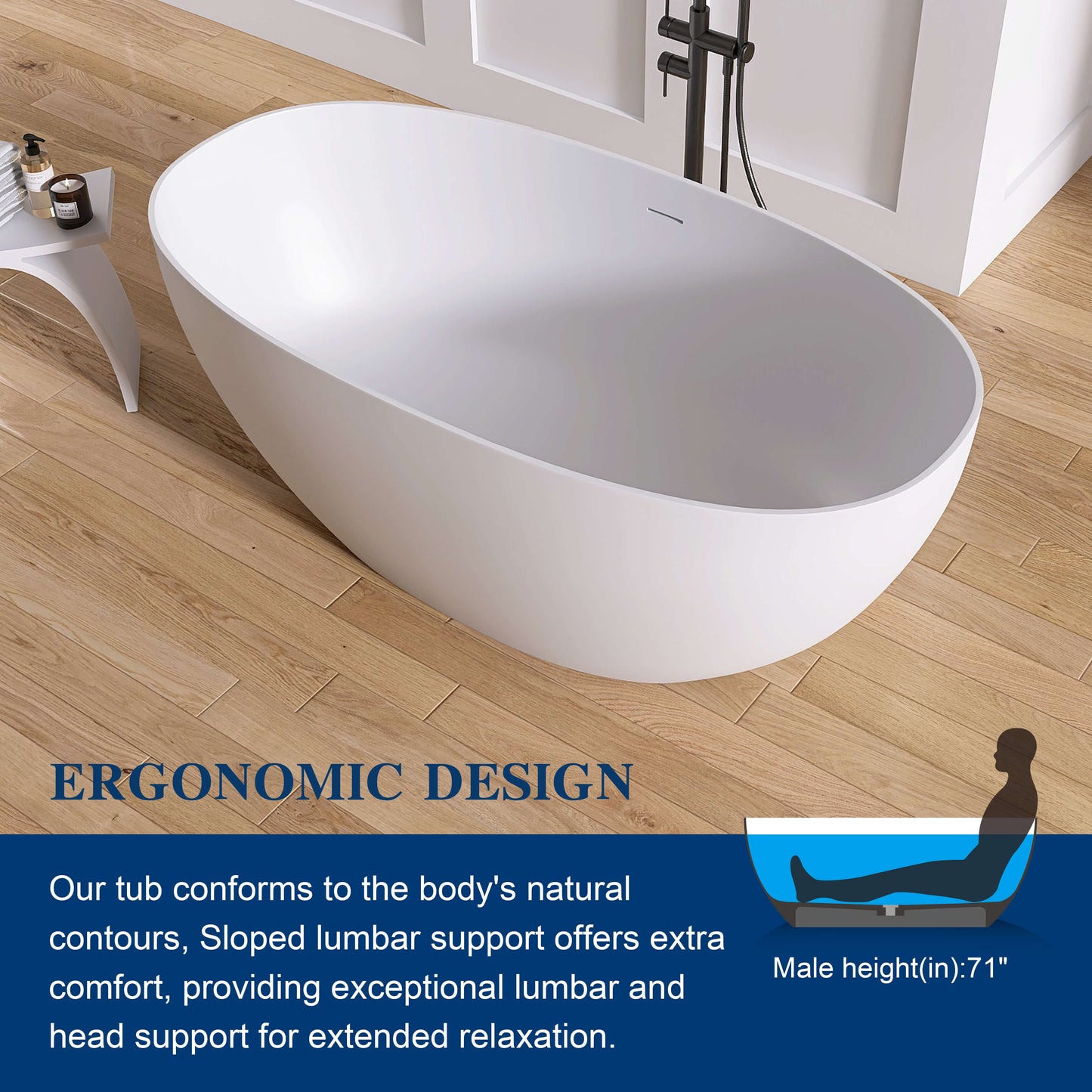 Medunjess 59" White Large Capacity Freestanding Deep Soaking Acrylic Bathtub