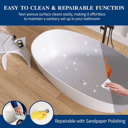 Medunjess 59" White Large Capacity Freestanding Deep Soaking Acrylic Bathtub