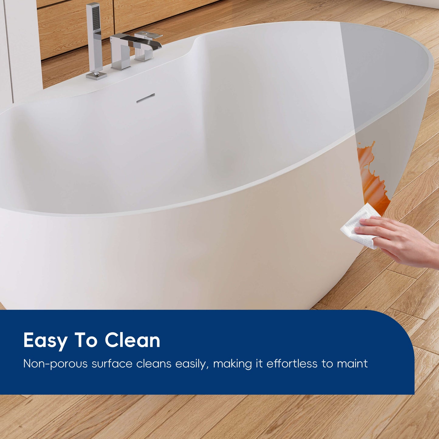 Medunjess 63'' Veridia Freestanding Bathtub Solid Surface Stone