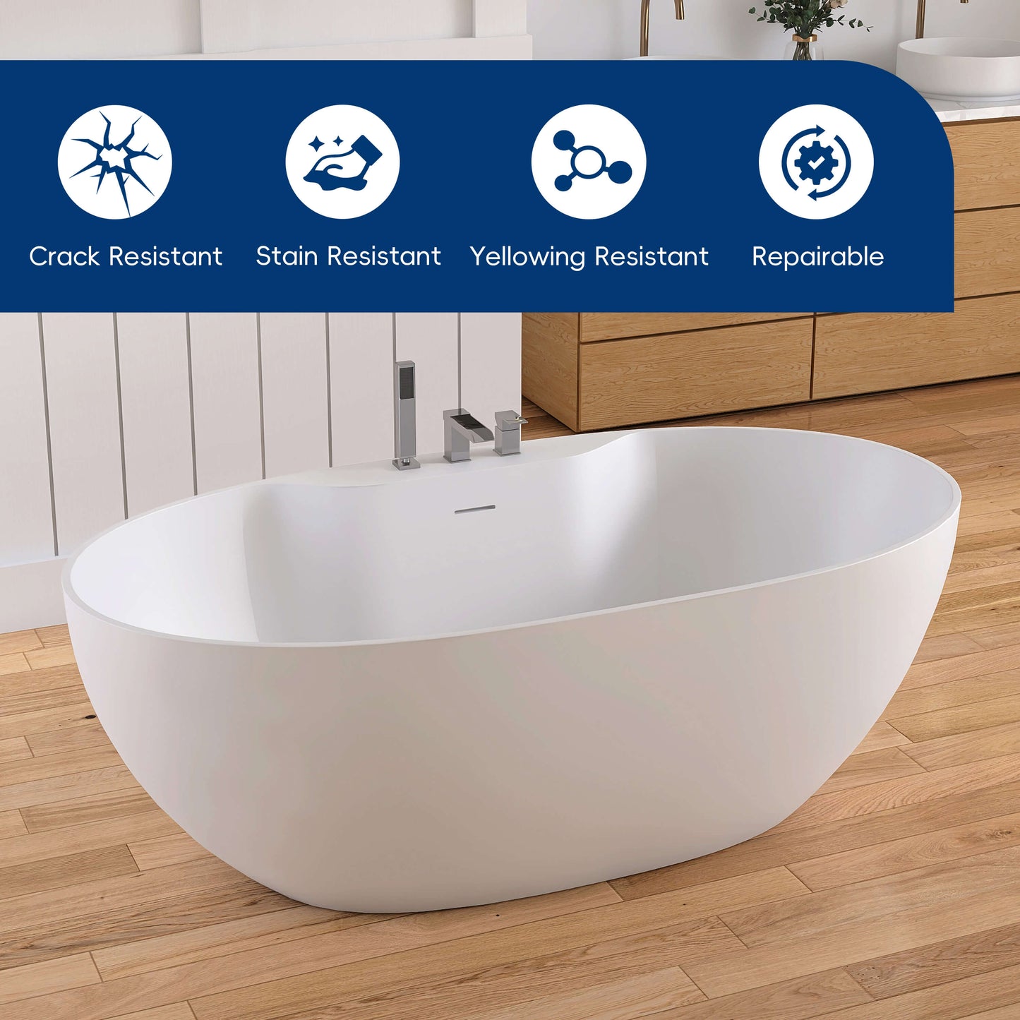 Medunjess 63'' Veridia Freestanding Bathtub Solid Surface Stone