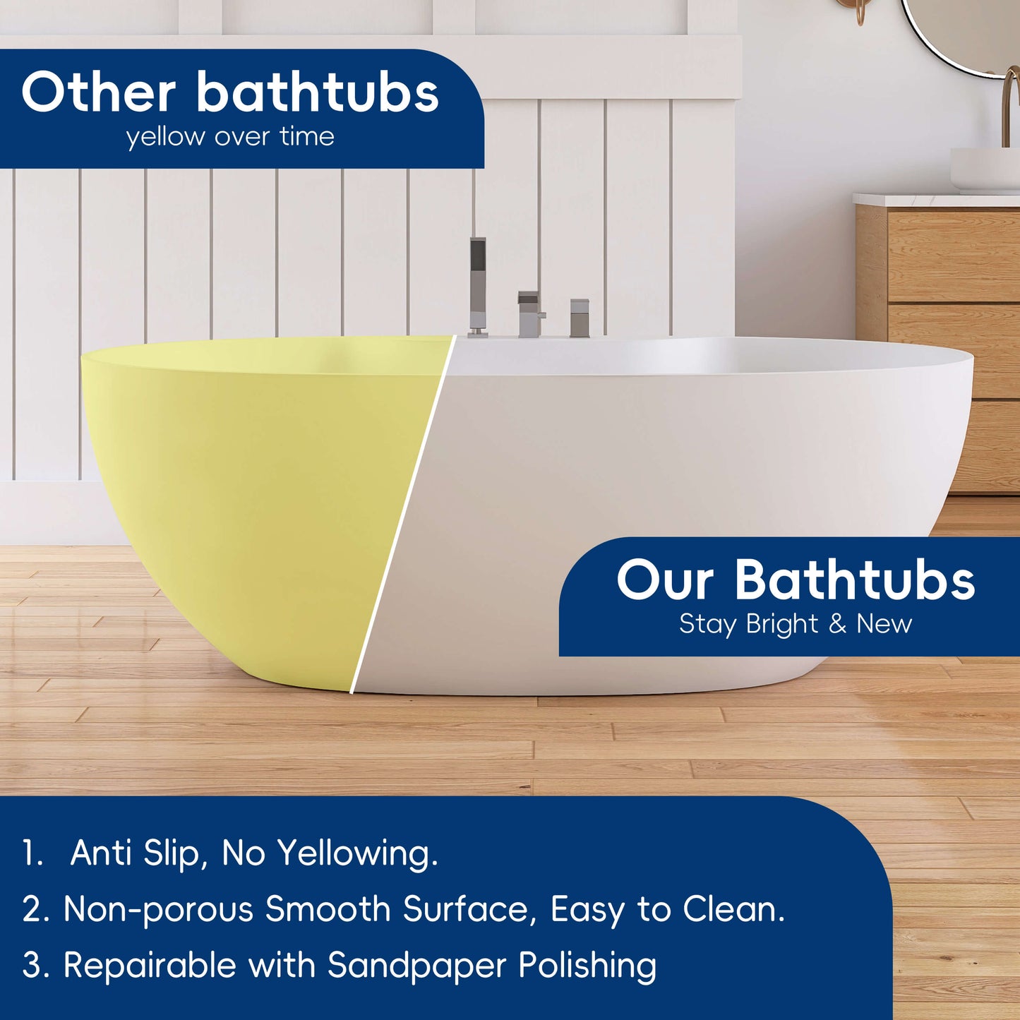 Medunjess 63'' Veridia Freestanding Bathtub Solid Surface Stone