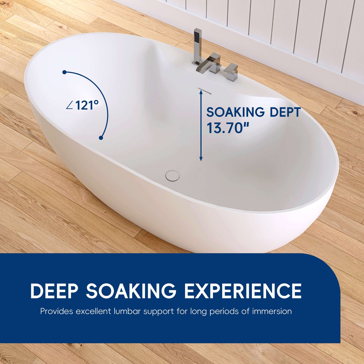 Medunjess 63'' Veridia Freestanding Bathtub Solid Surface Stone