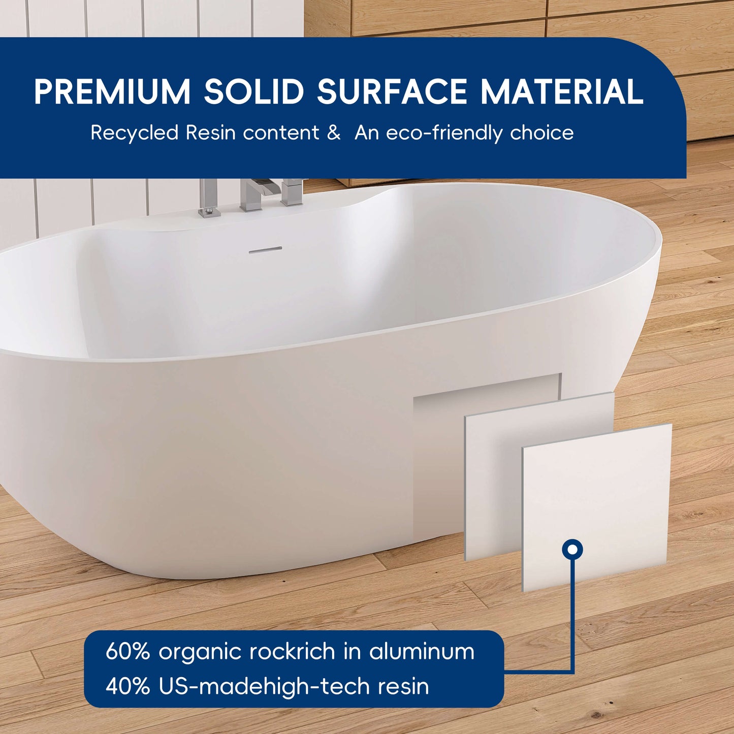 Medunjess 63'' Veridia Freestanding Bathtub Solid Surface Stone