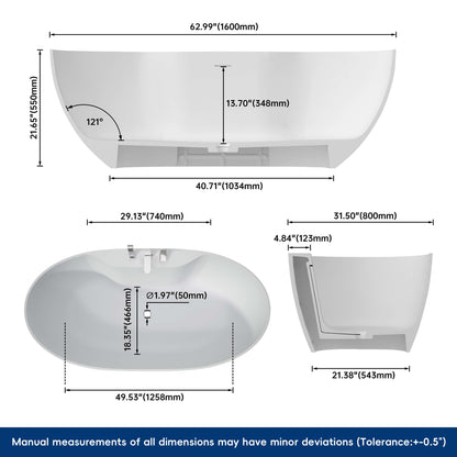 Medunjess 63'' Veridia Freestanding Bathtub Solid Surface Stone