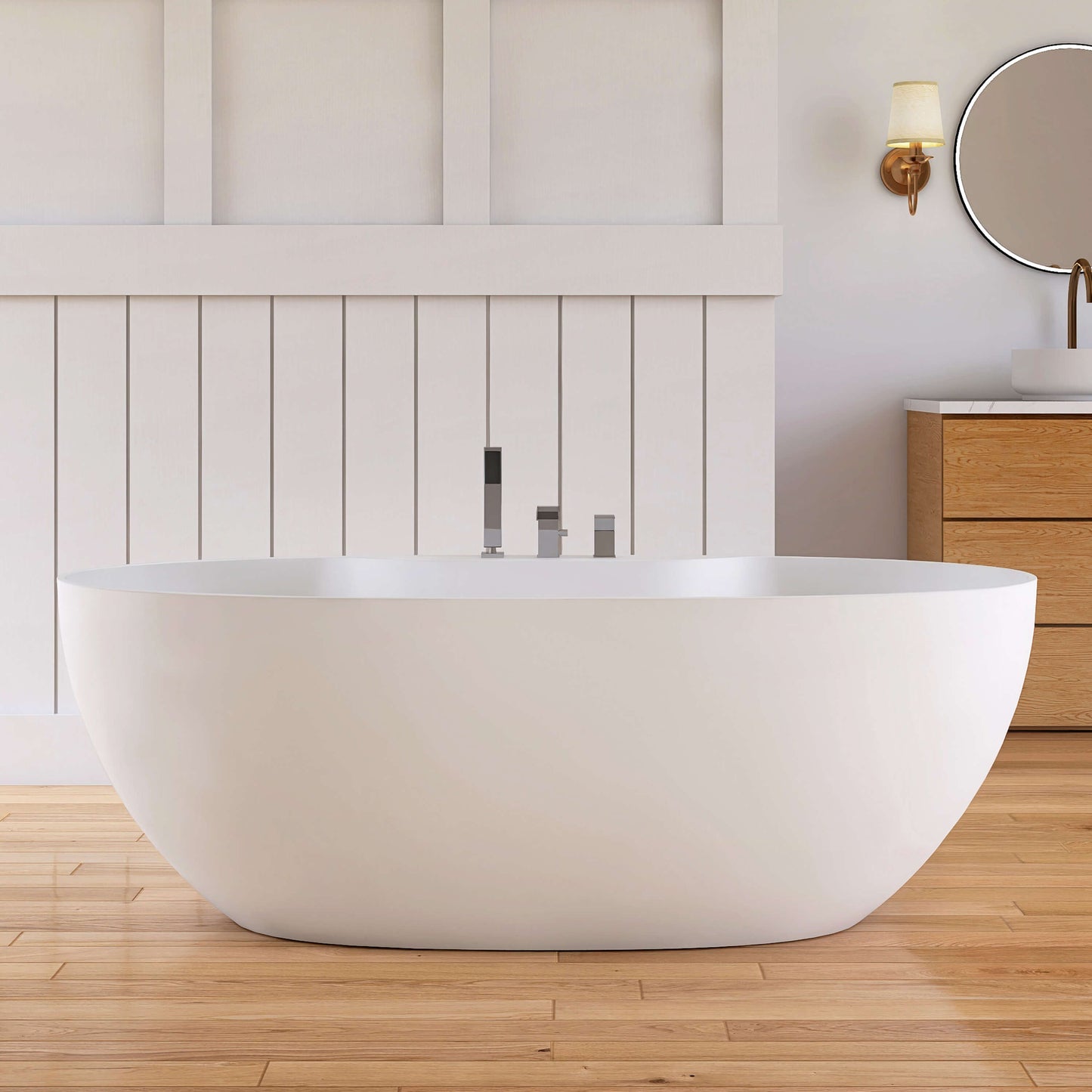 Medunjess 63'' Veridia Freestanding Bathtub Solid Surface Stone