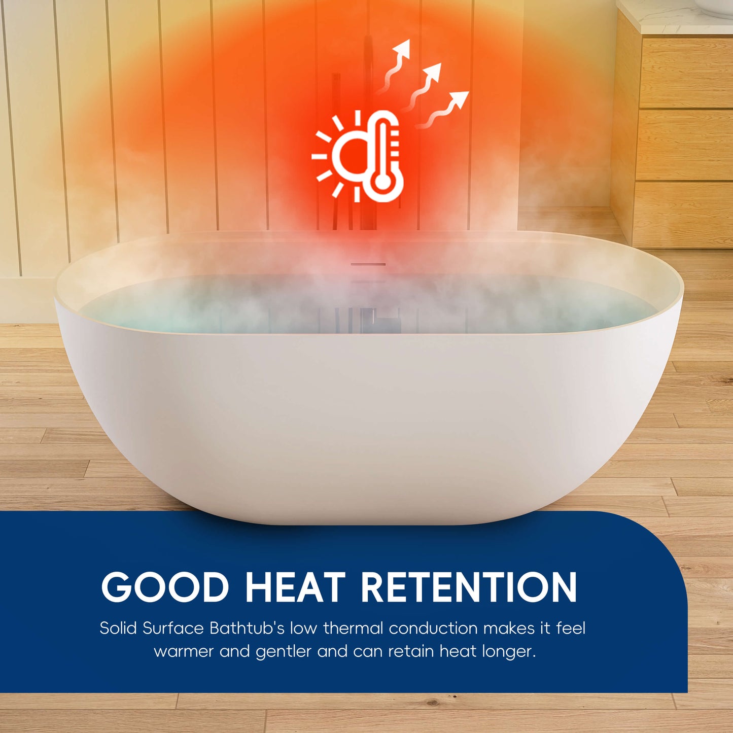 Medunjess 59"Freestanding Artificial Stone Bathtub with Shelf,Non-slip solid surface