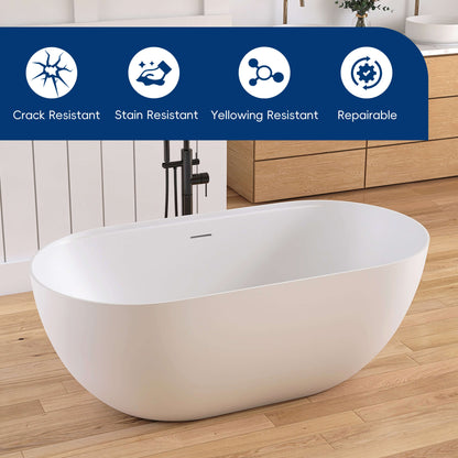 Medunjess 59"Freestanding Artificial Stone Bathtub with Shelf,Non-slip solid surface