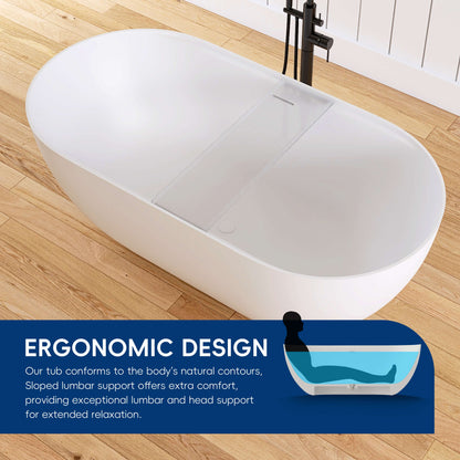 Medunjess 59"Freestanding Artificial Stone Bathtub with Shelf,Non-slip solid surface