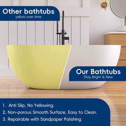 Medunjess 59"Freestanding Artificial Stone Bathtub with Shelf,Non-slip solid surface