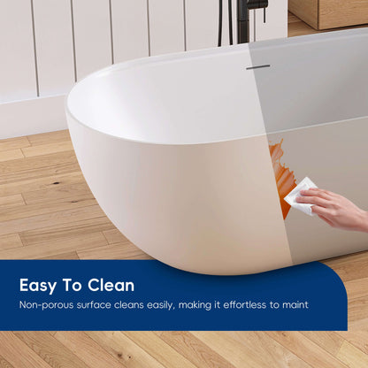 Medunjess 59"Freestanding Artificial Stone Bathtub with Shelf,Non-slip solid surface