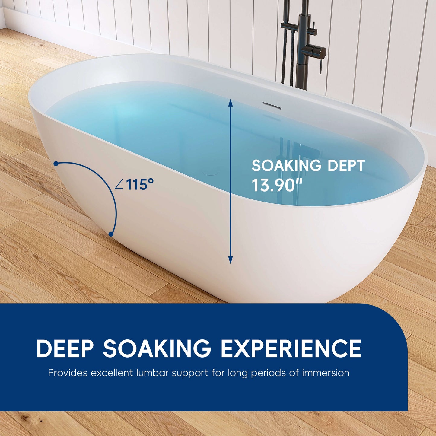 Medunjess 59"Freestanding Artificial Stone Bathtub with Shelf,Non-slip solid surface