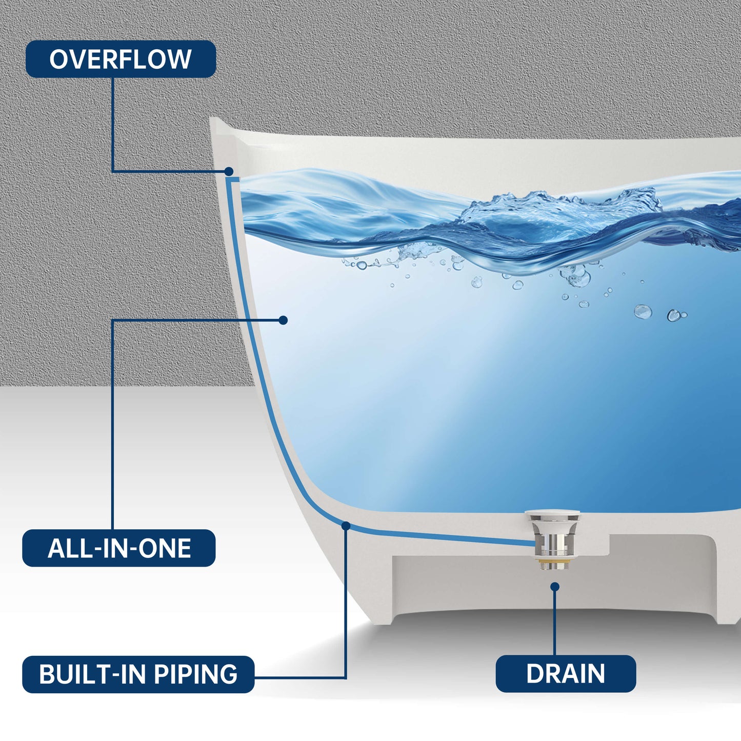 Medunjess 59"Freestanding Artificial Stone Bathtub with Shelf,Non-slip solid surface