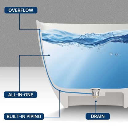 Medunjess 59"Freestanding Artificial Stone Bathtub with Shelf,Non-slip solid surface
