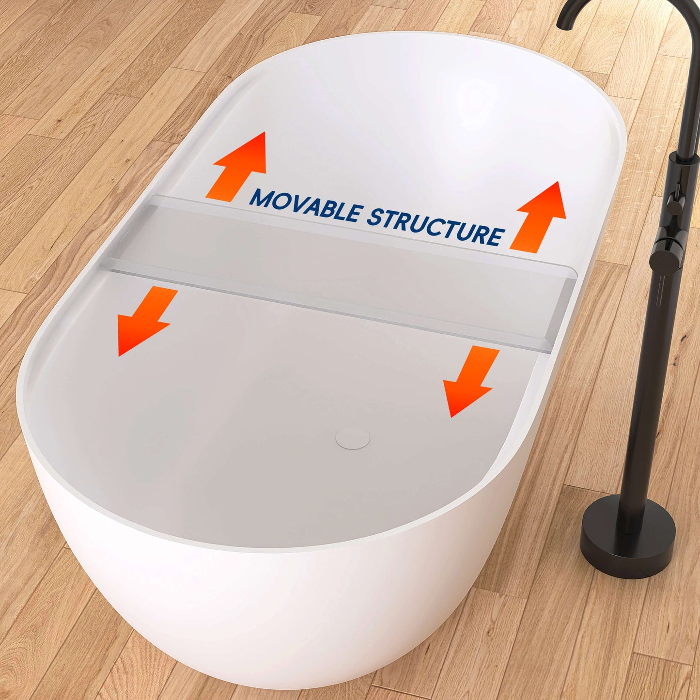 Medunjess 59"Freestanding Artificial Stone Bathtub with Shelf,Non-slip solid surface