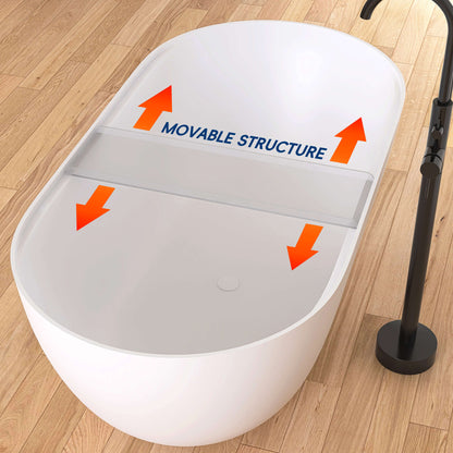 Medunjess 59"Freestanding Artificial Stone Bathtub with Shelf,Non-slip solid surface