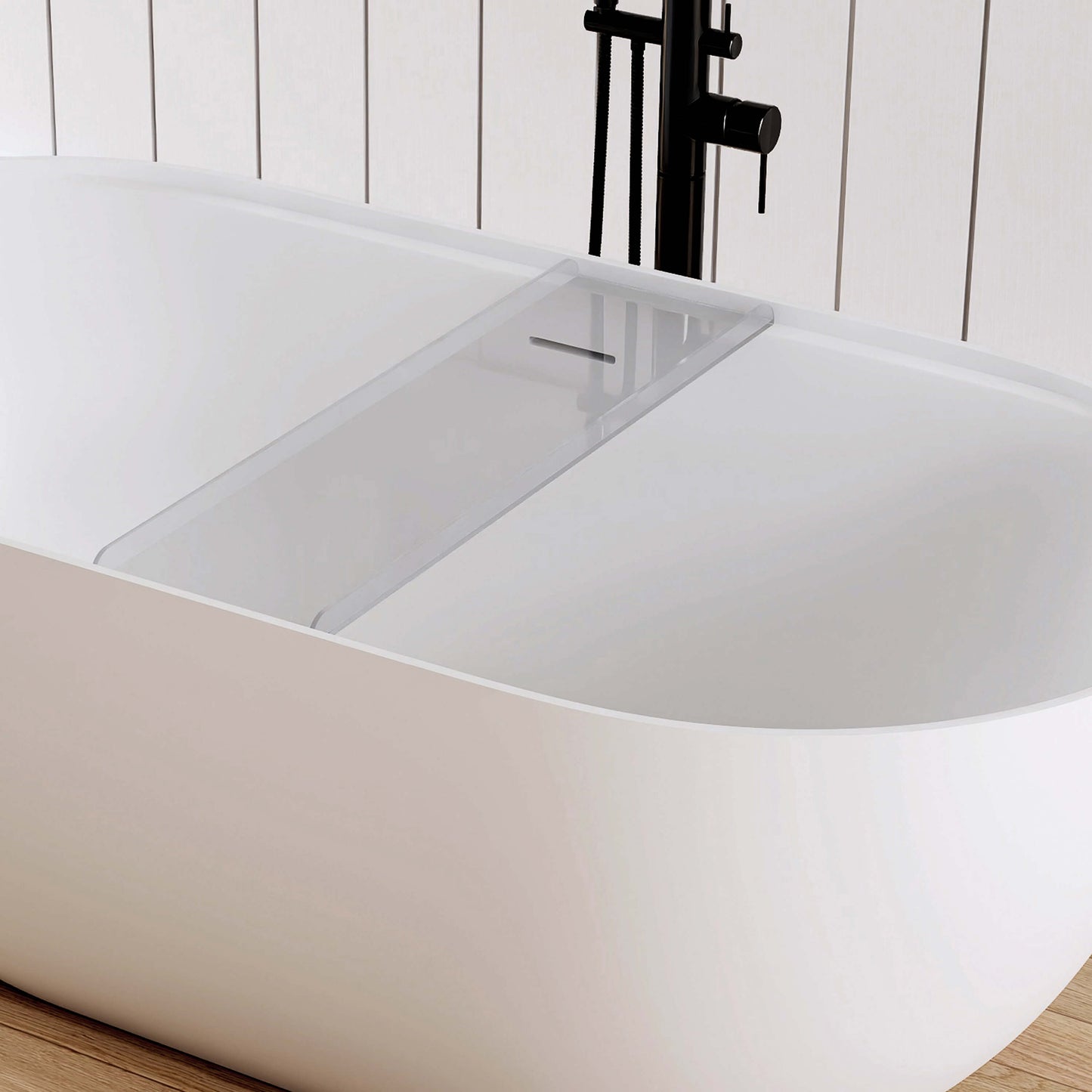 Medunjess 59"Freestanding Artificial Stone Bathtub with Shelf,Non-slip solid surface