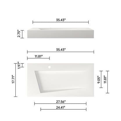 Medunjess 35'' Wall Mounted Bathroom Sink Solid Surface Sink With Faucet Hole