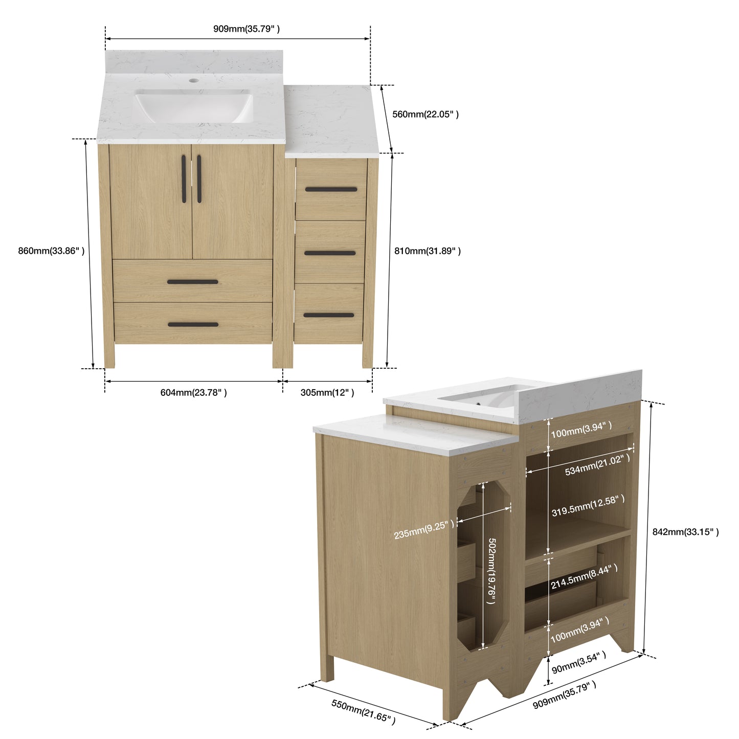 Medunjess 36'' Matrix Bathroom Vanities Sets With White Granite Top