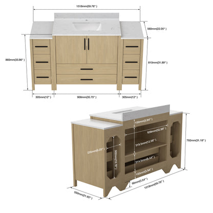 Medunjess 60'' Matrix Bathroom Vanities Sets With White Granite Top