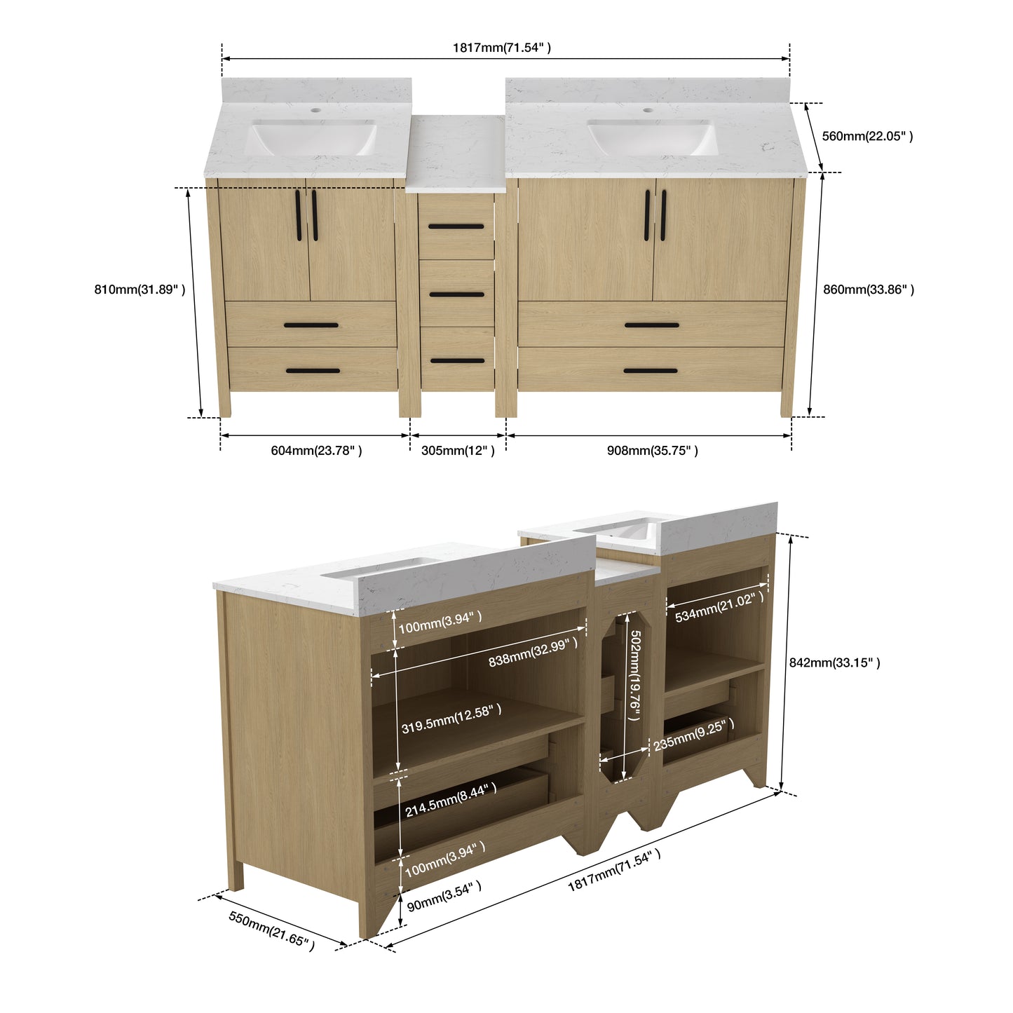 Medunjess 84'' Matrix Bathroom Vanities Sets With White Granite Top