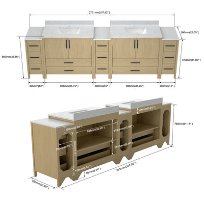 Medunjess 108'' Matrix Bathroom Vanities Sets With White Granite Top