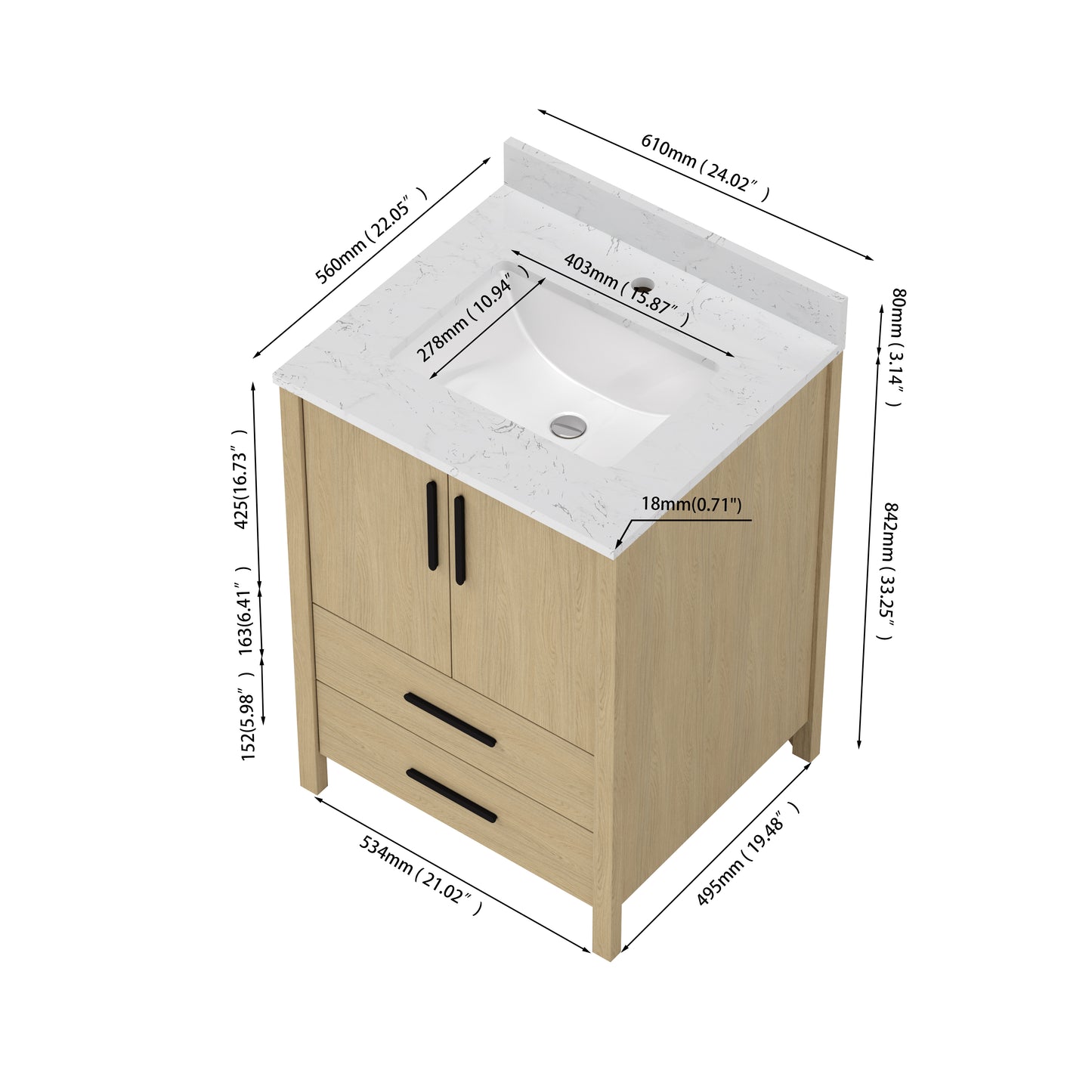 Medunjess 24'' Matrix Side Bathroom Vanities With Single Sink